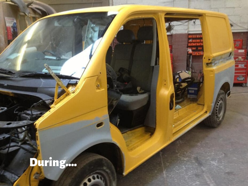 AA Volkswagon van being dismantled ready for respraying Swansea