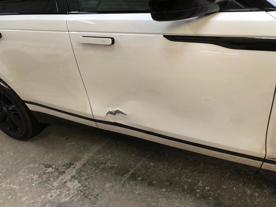 Dent Repair Swansea White Range Rover Driver door damage AWL 1
