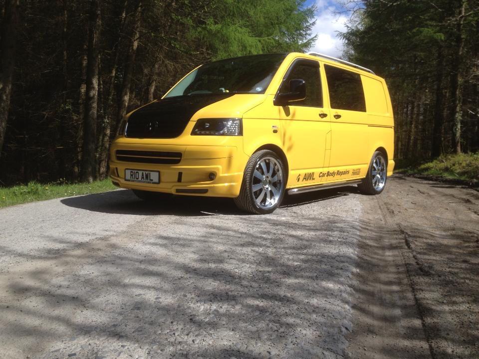 Finished VW Transporter Van from white to Yellow by AWL Car Body Repairs Swansea