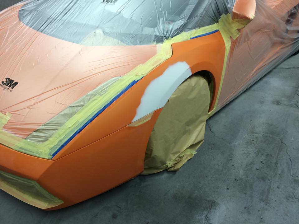 Gold Lamborghini front wing respray car body shop Swansea