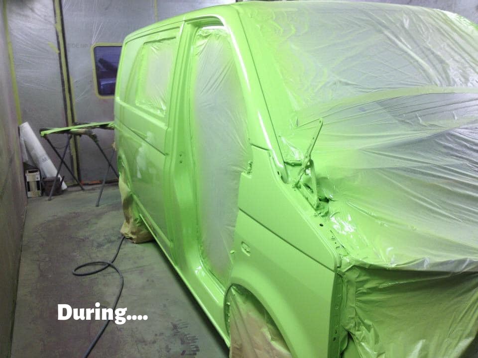 VW Van being resprayed in Oven at AWL Car Body Shop Swansea