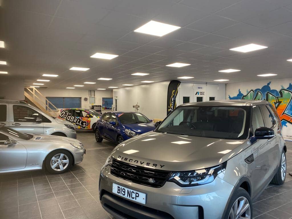 Completed workshop refit with vehicles at car body repair specialists Swansea