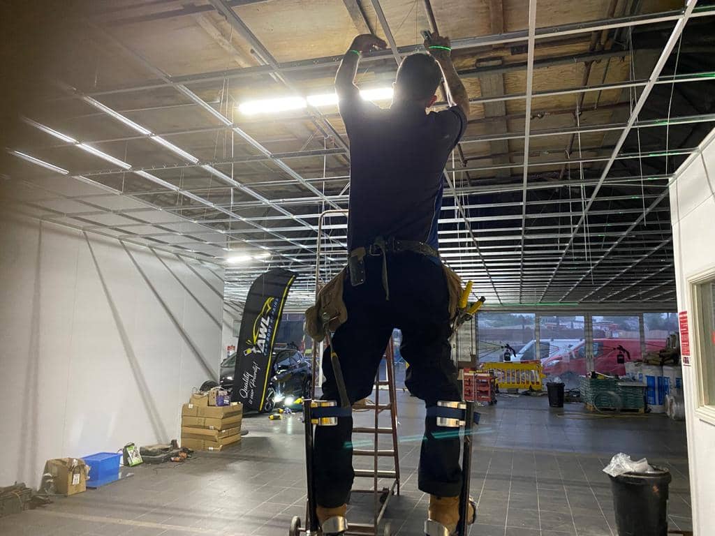 During new workshop refit- installing suspended ceiling at AWL Swansea